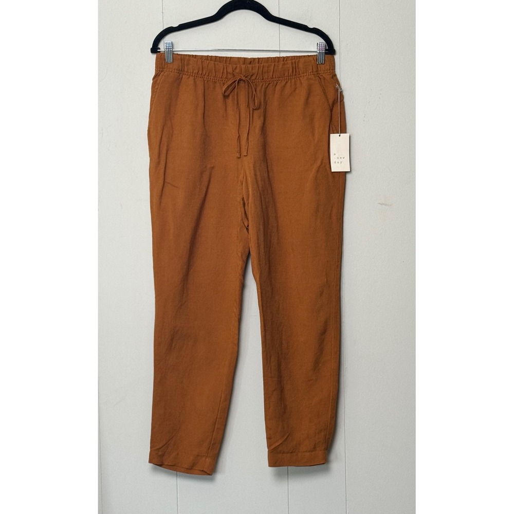 NWT A New Day Women's Linen Blend Tapered Pants Dark Orange Burnt Sienna Size M